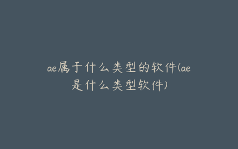 ae属于什么类型的软件(ae是什么类型软件)