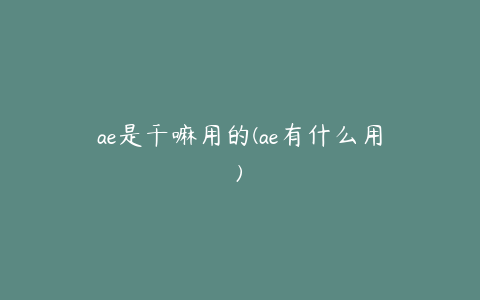 ae是干嘛用的(ae有什么用)